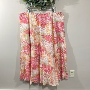 Ruby Rd. Woman A-Line Maxi Tiered Pull On Skirt Palm Fronds 24W